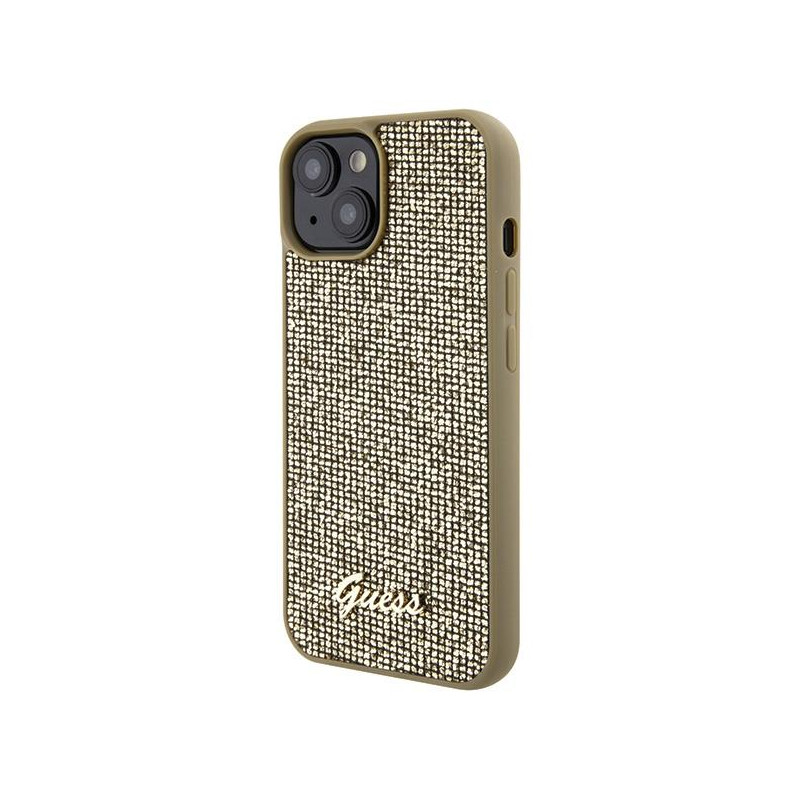Guess Disco Metal Script dėklas iPhone 15 - auksinis
