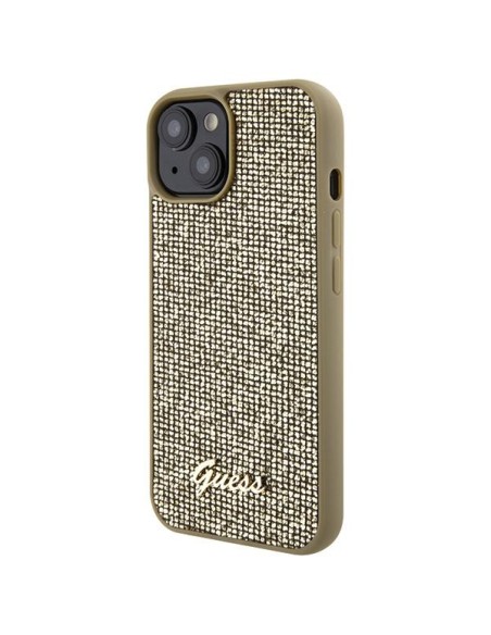 Guess Disco Metal Script dėklas iPhone 15 - auksinis Guess Disco Metal Script dėklas iPhone 15 - auksinis