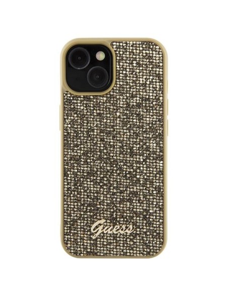 Guess Disco Metal Script dėklas iPhone 15 - auksinis Guess Disco Metal Script dėklas iPhone 15 - auksinis