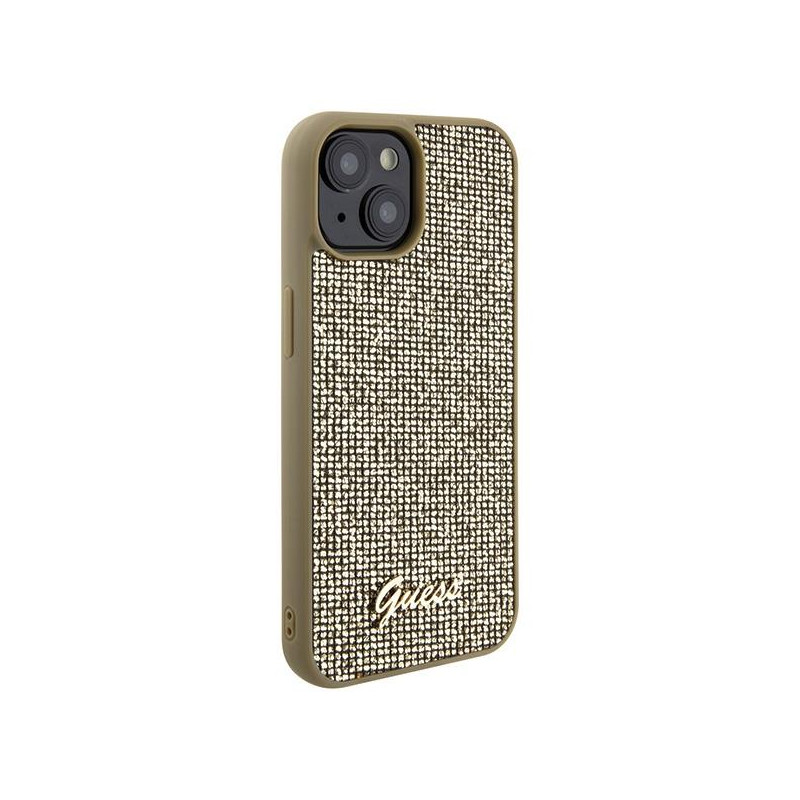 Guess Disco Metal Script dėklas iPhone 15 - auksinis