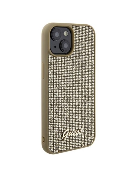 Guess Disco Metal Script dėklas iPhone 15 - auksinis Guess Disco Metal Script dėklas iPhone 15 - auksinis