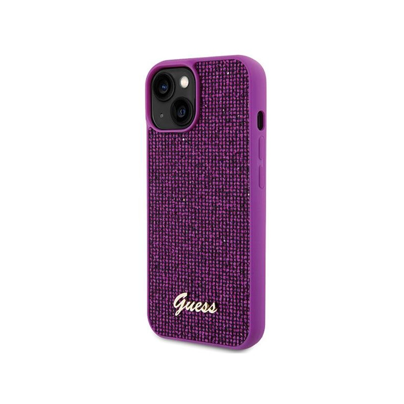 Guess Disco Metal Script dėklas iPhone 15 - rožinis