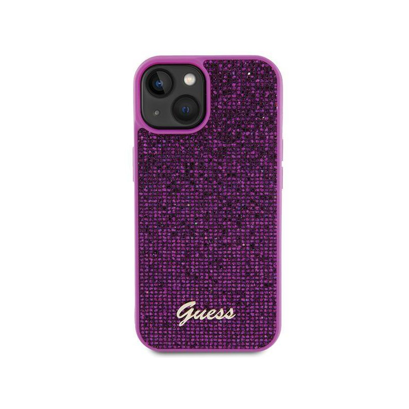 Guess Disco Metal Script dėklas iPhone 15 - rožinis