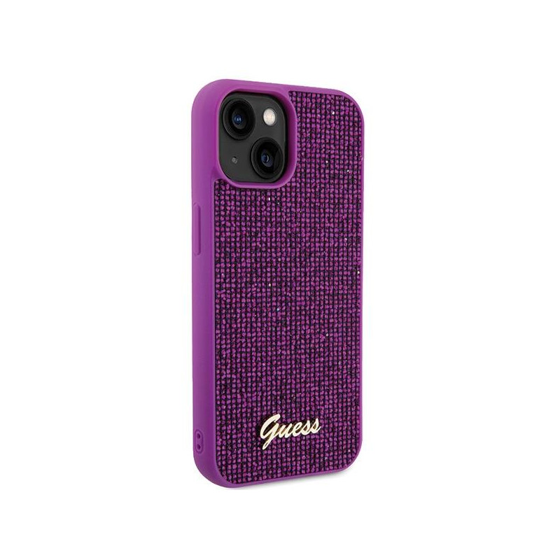 Guess Disco Metal Script dėklas iPhone 15 - rožinis