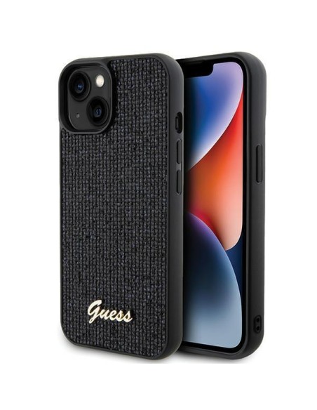 Guess Disco Metal Script dėklas iPhone 15 - juodas Guess Disco Metal Script dėklas iPhone 15 - juodas