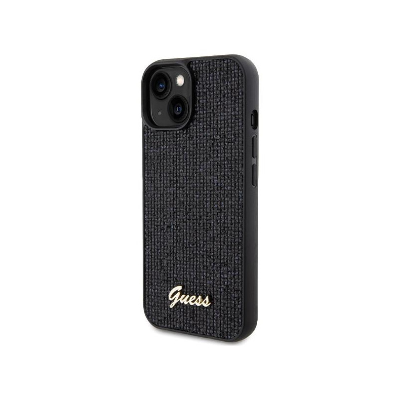 Guess Disco Metal Script dėklas iPhone 15 - juodas