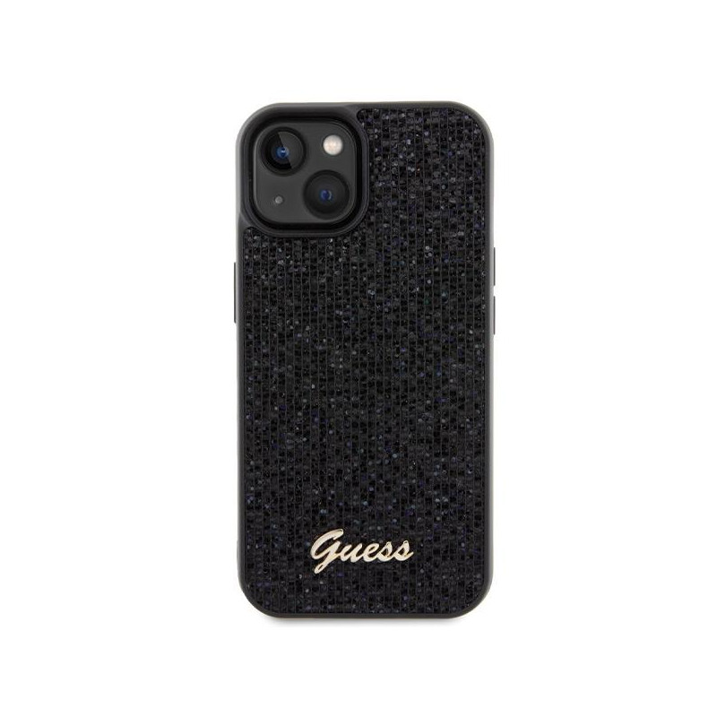Guess Disco Metal Script dėklas iPhone 15 - juodas