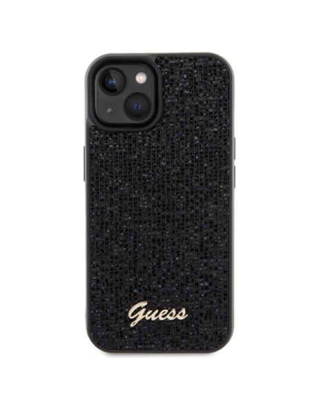 Guess Disco Metal Script dėklas iPhone 15 - juodas Guess Disco Metal Script dėklas iPhone 15 - juodas