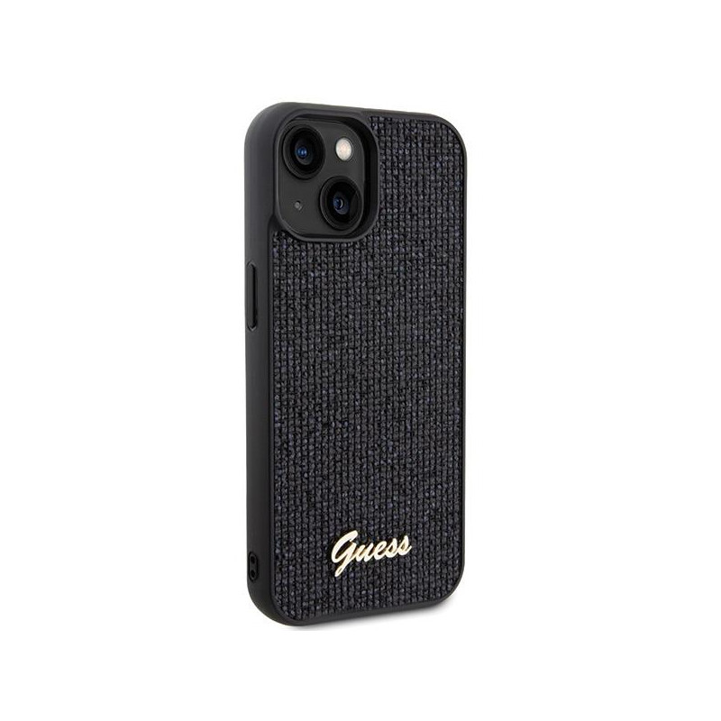Guess Disco Metal Script dėklas iPhone 15 - juodas