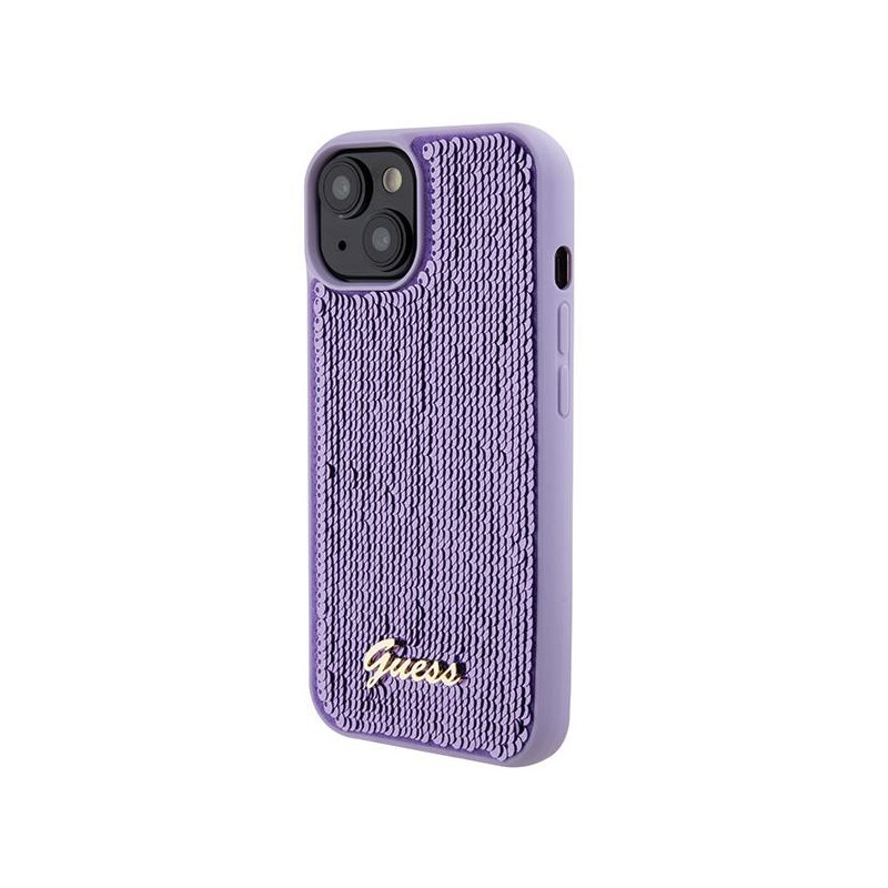 Guess Sequin Script Metalinis dėklas iPhone 15 - violetinis