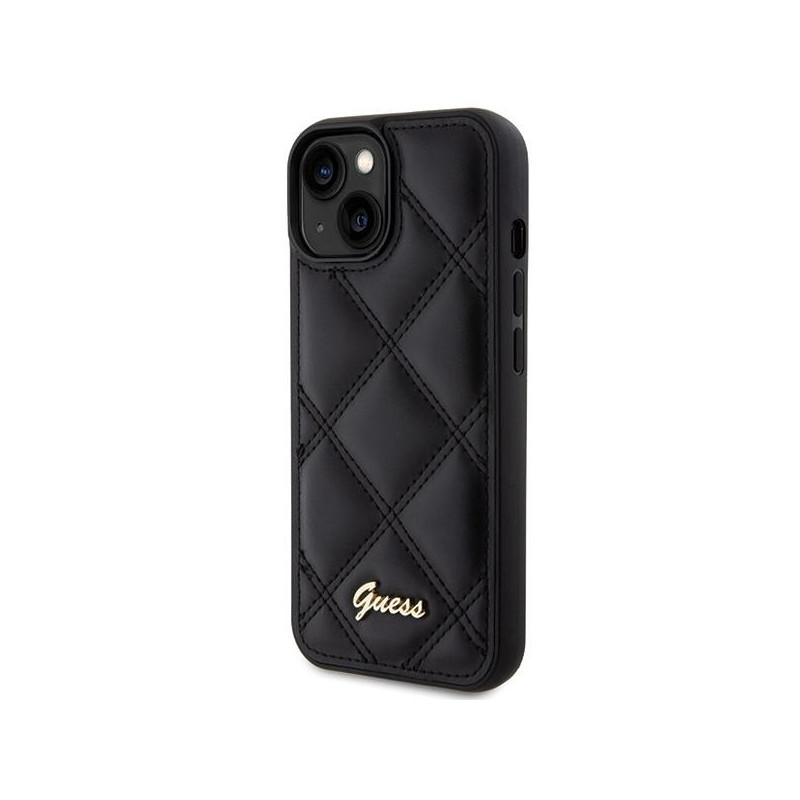 Guess Quilted Metal Logo dėklas, skirtas iPhone 15 - juodas
