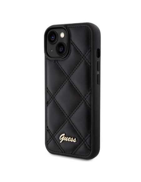 Guess Quilted Metal Logo dėklas, skirtas iPhone 15 - juodas Guess Quilted Metal Logo dėklas, skirtas iPhone 15 - juodas
