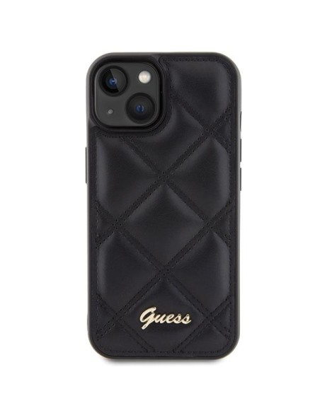 Guess Quilted Metal Logo dėklas, skirtas iPhone 15 - juodas Guess Quilted Metal Logo dėklas, skirtas iPhone 15 - juodas