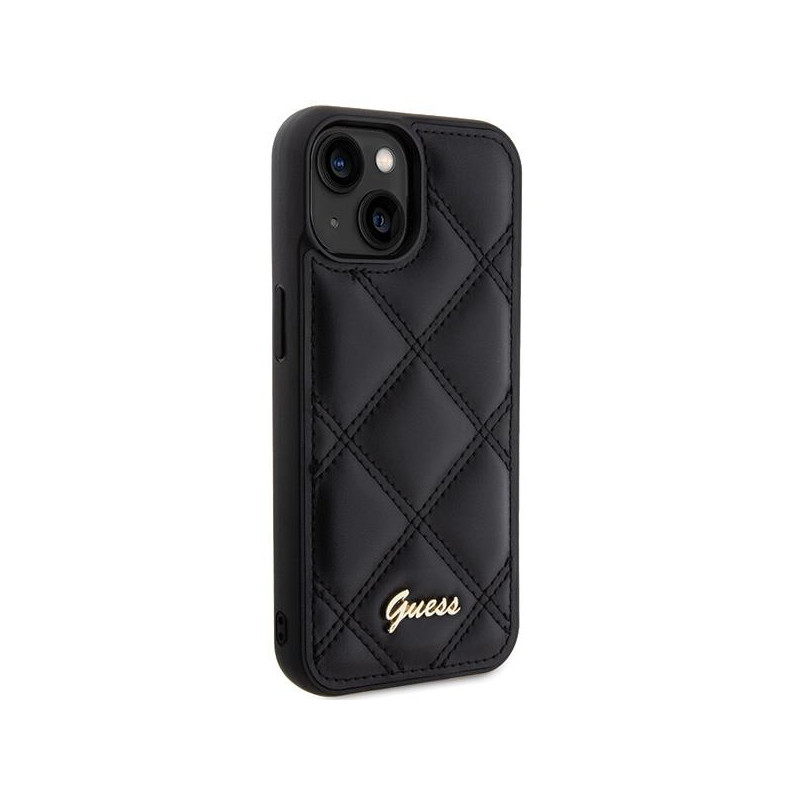 Guess Quilted Metal Logo dėklas, skirtas iPhone 15 - juodas