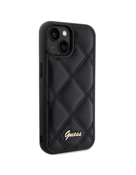 Guess Quilted Metal Logo dėklas, skirtas iPhone 15 - juodas Guess Quilted Metal Logo dėklas, skirtas iPhone 15 - juodas