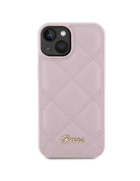 Guess Quilted Metal Logo dėklas, skirtas iPhone 15 - rožinis