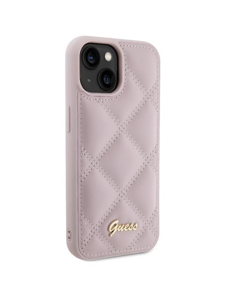 Guess Quilted Metal Logo dėklas, skirtas iPhone 15 - rožinis
