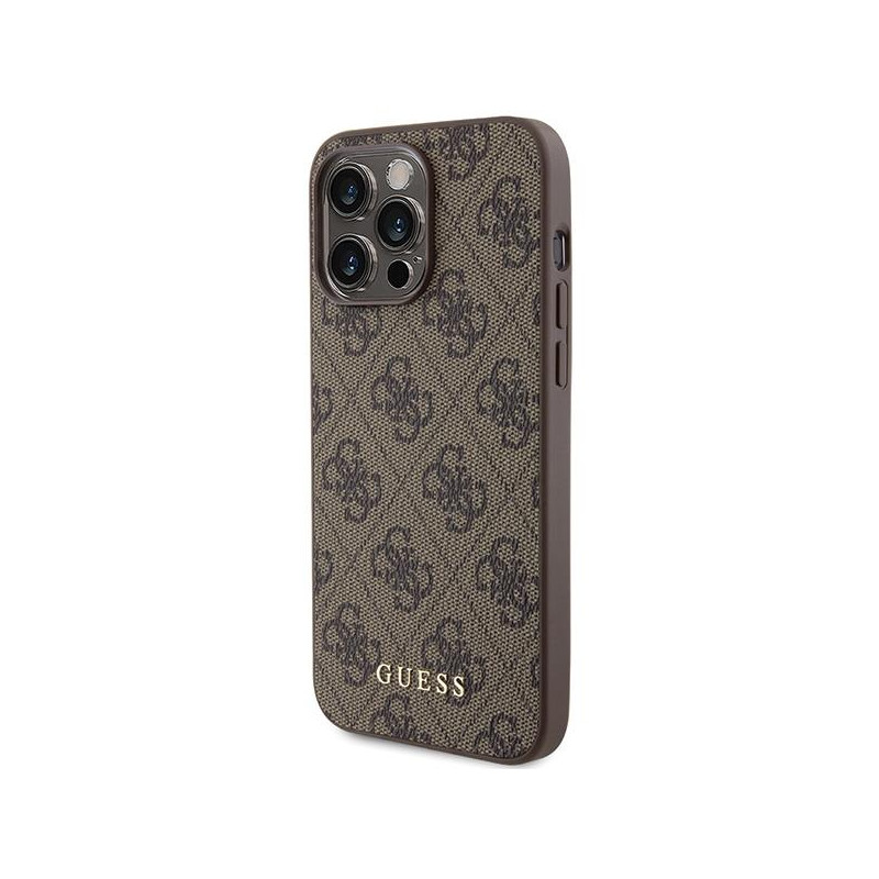 Guess 4G Metal Gold Logo dėklas, skirtas iPhone 15 Pro Max - rudas
