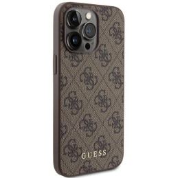 Guess 4G Metal Gold Logo dėklas, skirtas iPhone 15 Pro Max - rudas