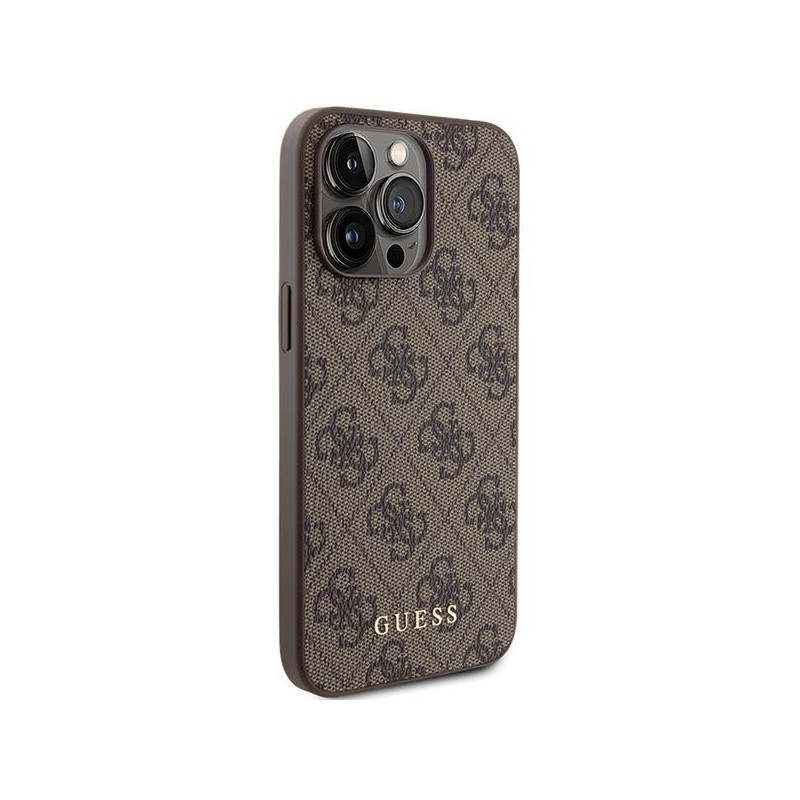 Guess 4G Metal Gold Logo dėklas, skirtas iPhone 15 Pro Max - rudas