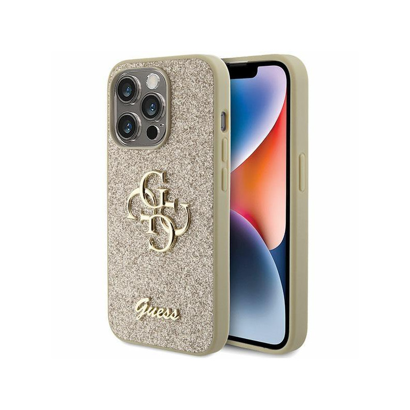 Guess Glitter Script Big 4G dėklas, skirtas iPhone 15 Pro Max - auksinis Guess Glitter Script Big 4G dėklas, skirtas iPhone 15 Pro Max - auksinis