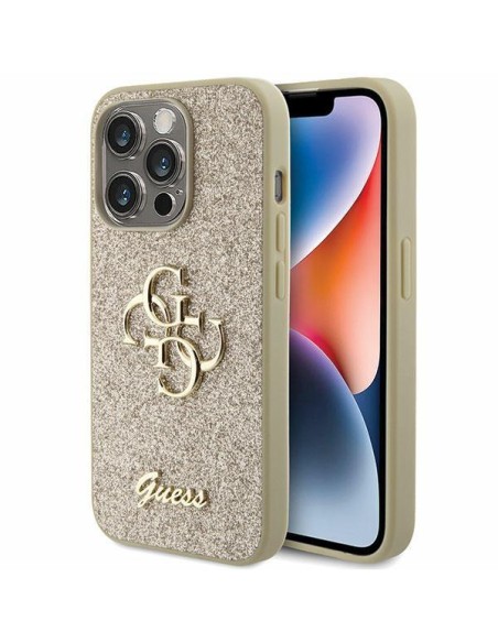 Guess Glitter Script Big 4G dėklas, skirtas iPhone 15 Pro Max - auksinis Guess Glitter Script Big 4G dėklas, skirtas iPhone 15 Pro Max - auksinis