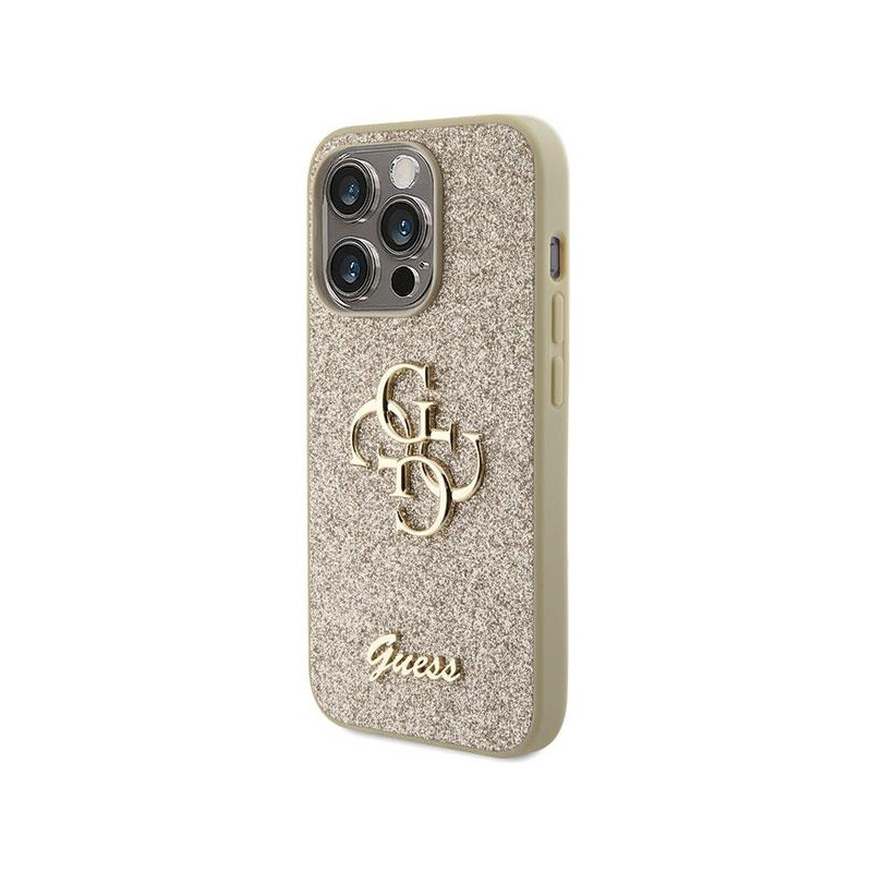Guess Glitter Script Big 4G dėklas, skirtas iPhone 15 Pro Max - auksinis
