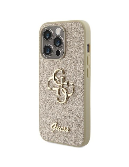 Guess Glitter Script Big 4G dėklas, skirtas iPhone 15 Pro Max - auksinis Guess Glitter Script Big 4G dėklas, skirtas iPhone 15 Pro Max - auksinis