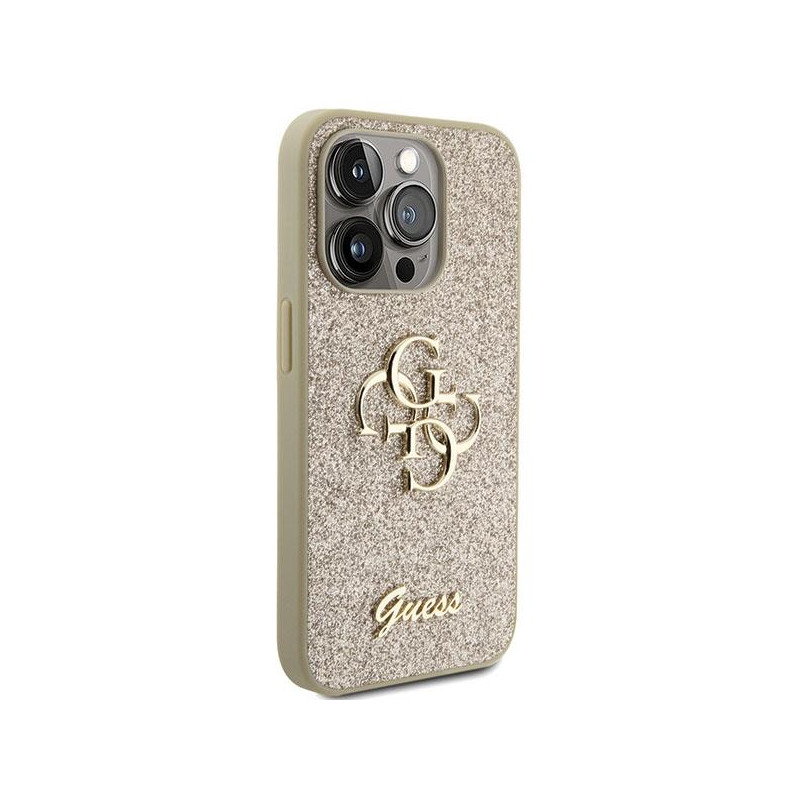Guess Glitter Script Big 4G dėklas, skirtas iPhone 15 Pro Max - auksinis