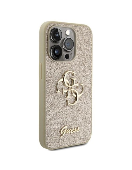 Guess Glitter Script Big 4G dėklas, skirtas iPhone 15 Pro Max - auksinis Guess Glitter Script Big 4G dėklas, skirtas iPhone 15 Pro Max - auksinis