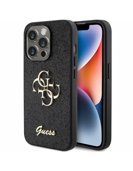 Guess Glitter Script Big 4G dėklas, skirtas iPhone 15 Pro Max - juodas Guess Glitter Script Big 4G dėklas, skirtas iPhone 15 Pro Max - juodas