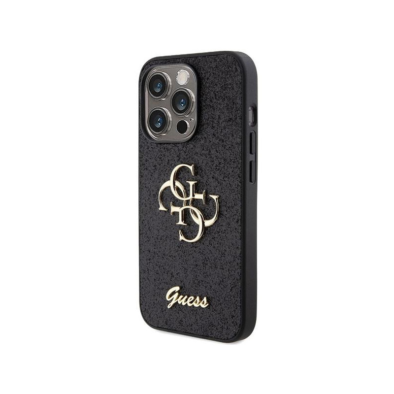 Guess Glitter Script Big 4G dėklas, skirtas iPhone 15 Pro Max - juodas