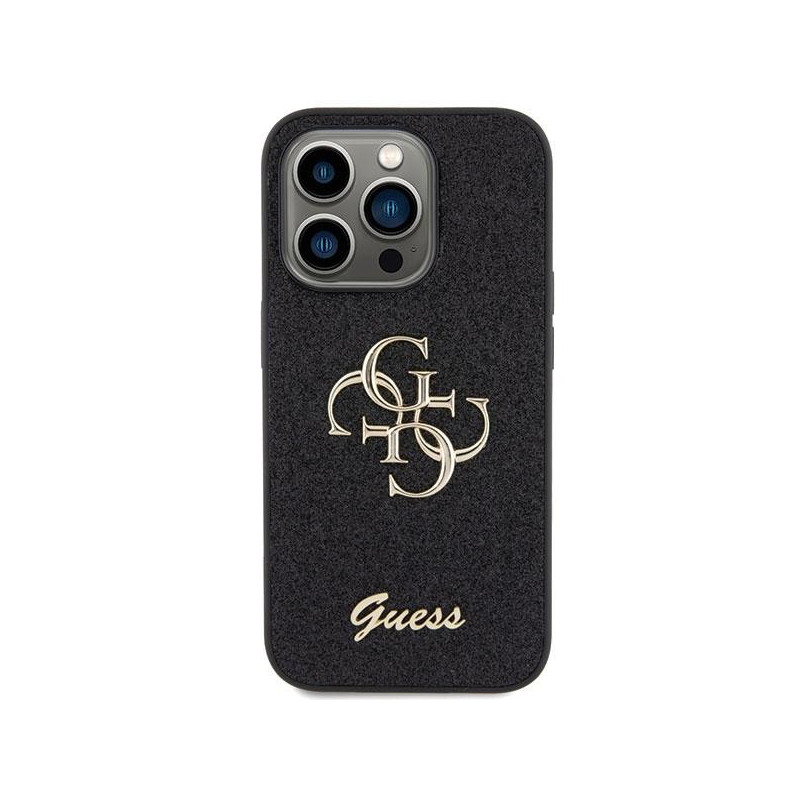 Guess Glitter Script Big 4G dėklas, skirtas iPhone 15 Pro Max - juodas