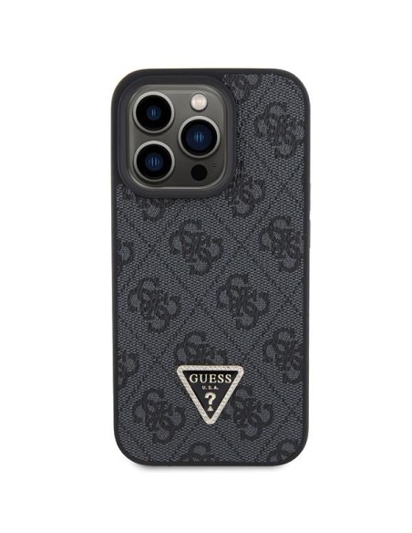 Guess Leather 4G Diamond Triangle dėklas, skirtas iPhone 15 Pro Max - juodas