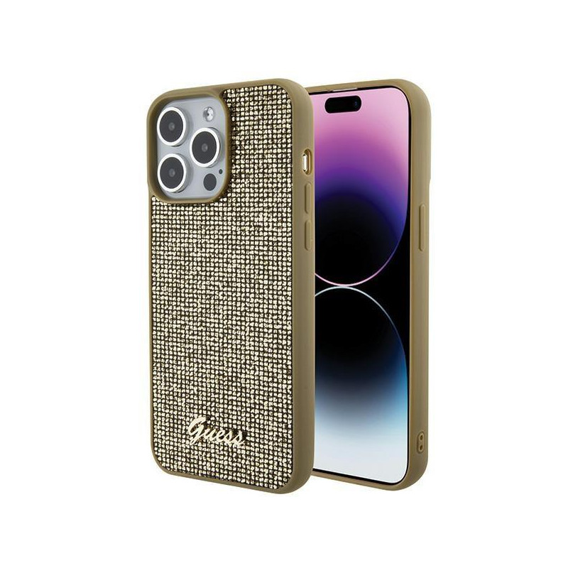 Guess Disco Metal Script dėklas, skirtas iPhone 15 Pro Max - auksinis Guess Disco Metal Script dėklas, skirtas iPhone 15 Pro Max - auksinis
