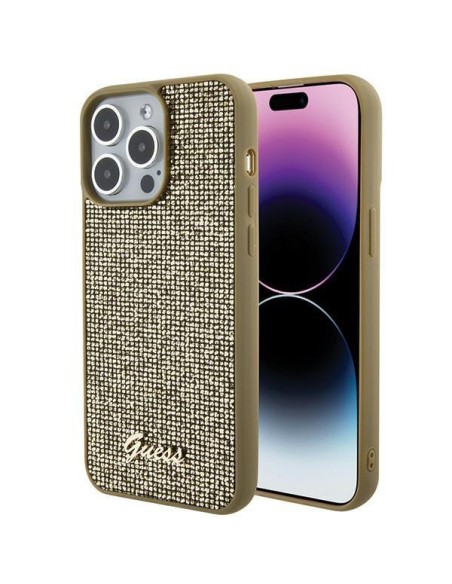 Guess Disco Metal Script dėklas, skirtas iPhone 15 Pro Max - auksinis Guess Disco Metal Script dėklas, skirtas iPhone 15 Pro Max - auksinis