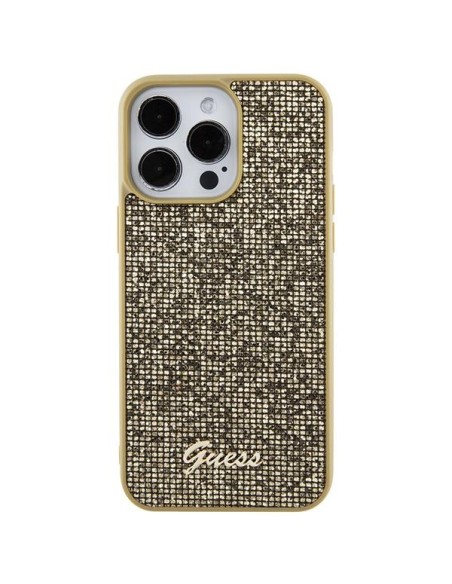 Guess Disco Metal Script dėklas, skirtas iPhone 15 Pro Max - auksinis Guess Disco Metal Script dėklas, skirtas iPhone 15 Pro Max - auksinis