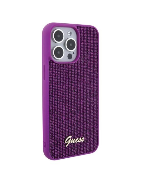 Guess Disco Metal Script dėklas, skirtas iPhone 15 Pro Max - rožinis