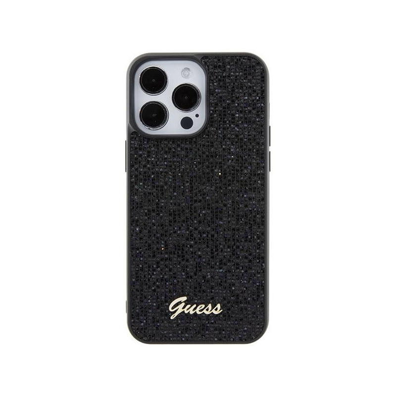 Guess Disco Metal Script dėklas, skirtas iPhone 15 Pro Max - juodas