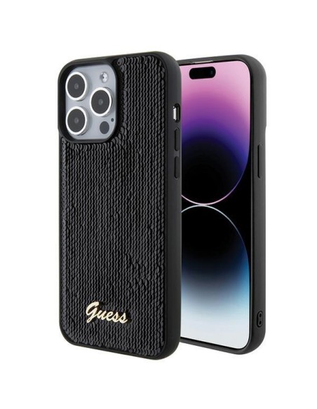 Guess Sequin Script Metalinis dėklas iPhone 15 Pro Max - juodas Guess Sequin Script Metalinis dėklas iPhone 15 Pro Max - juodas
