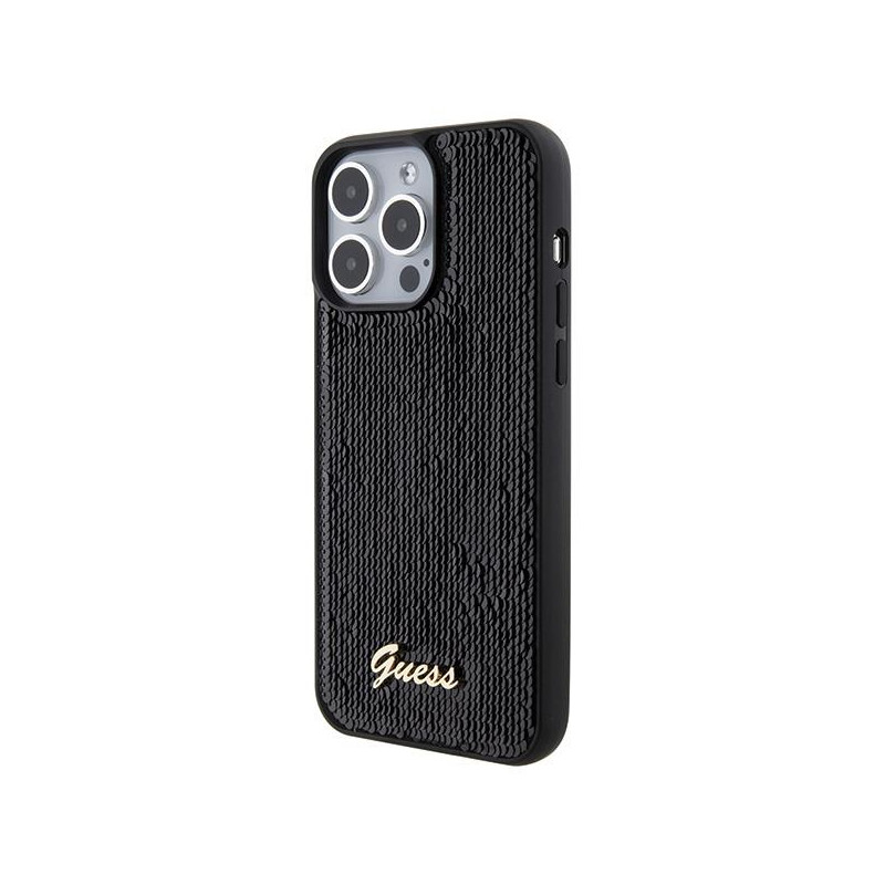 Guess Sequin Script Metalinis dėklas iPhone 15 Pro Max - juodas