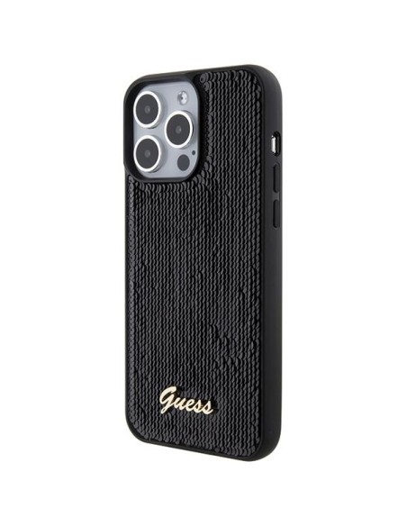 Guess Sequin Script Metalinis dėklas iPhone 15 Pro Max - juodas Guess Sequin Script Metalinis dėklas iPhone 15 Pro Max - juodas