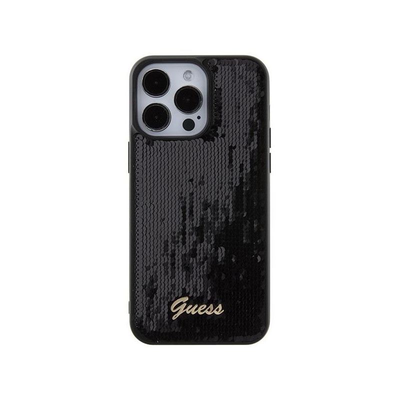 Guess Sequin Script Metalinis dėklas iPhone 15 Pro Max - juodas