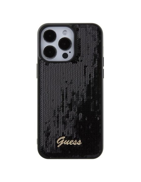 Guess Sequin Script Metalinis dėklas iPhone 15 Pro Max - juodas Guess Sequin Script Metalinis dėklas iPhone 15 Pro Max - juodas