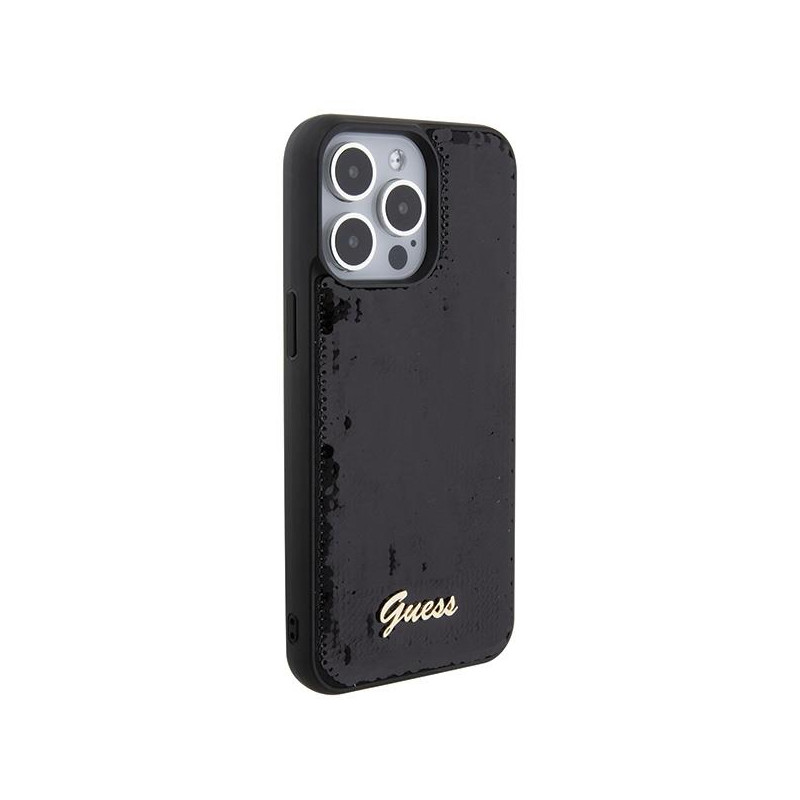 Guess Sequin Script Metalinis dėklas iPhone 15 Pro Max - juodas