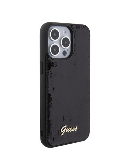 Guess Sequin Script Metalinis dėklas iPhone 15 Pro Max - juodas Guess Sequin Script Metalinis dėklas iPhone 15 Pro Max - juodas