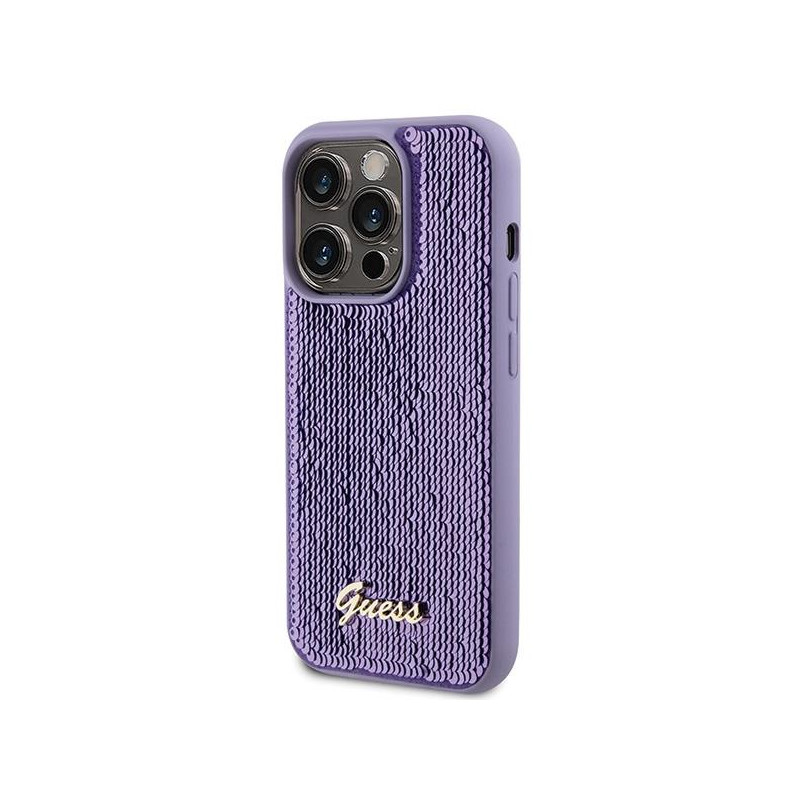 Guess Sequin Script Metalinis dėklas iPhone 15 Pro Max - violetinis