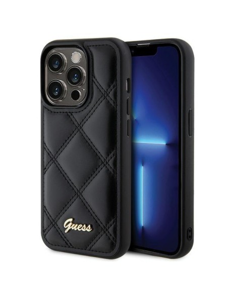 Guess Quilted Metal Logo dėklas, skirtas iPhone 15 Pro Max - juodas Guess Quilted Metal Logo dėklas, skirtas iPhone 15 Pro Max - juodas