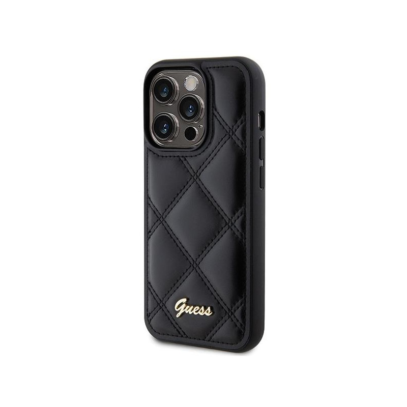 Guess Quilted Metal Logo dėklas, skirtas iPhone 15 Pro Max - juodas