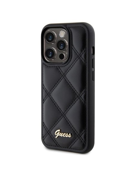 Guess Quilted Metal Logo dėklas, skirtas iPhone 15 Pro Max - juodas Guess Quilted Metal Logo dėklas, skirtas iPhone 15 Pro Max - juodas